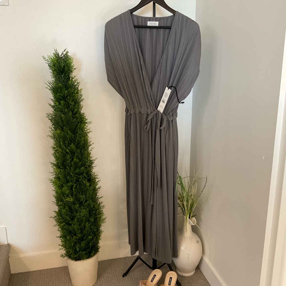 Elegant Gray Pleated Wrap Dress NWT